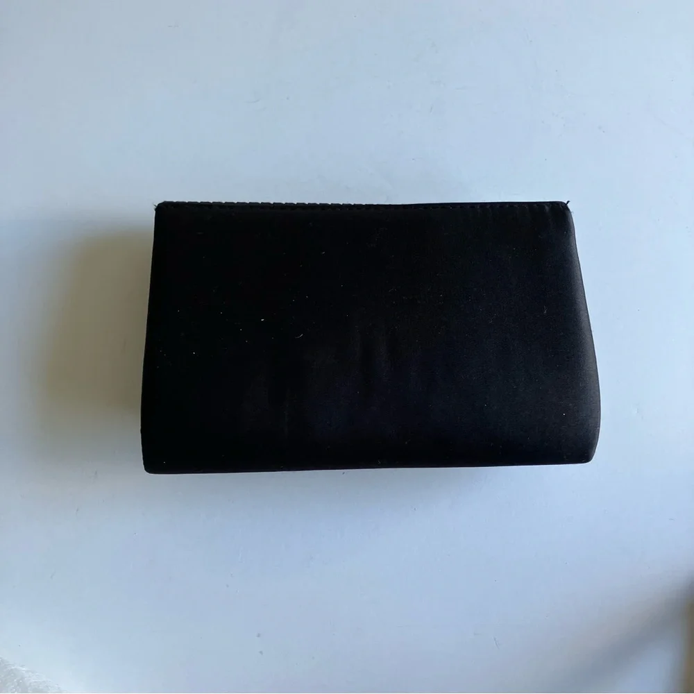 Vintage Jessica McClintock Black Crystal Prom Bow Embellished Clutch Satin Bag